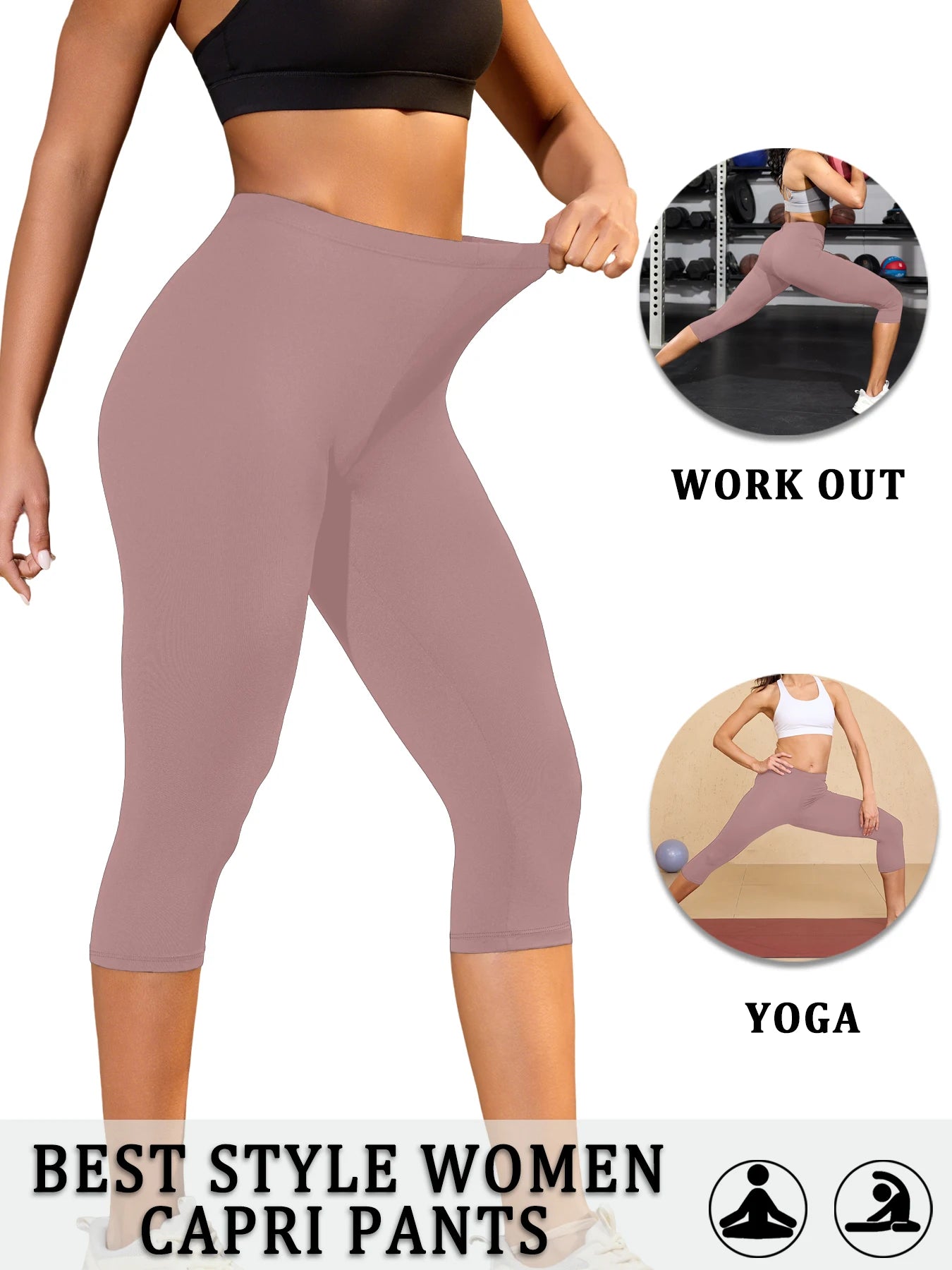 Women's Super Soft Capri Pants High Stretchy Breathable Pants No See Through Workout Running Yoga Athletic Pants Gym Leggings