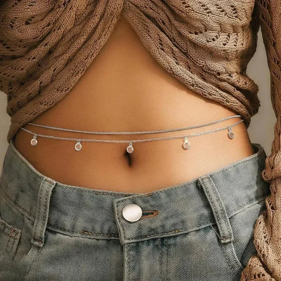 Versatile Peach Heart Sexy Body Chain Ladies' Summer Beach Bikini Body Accessories Simple Love Zircon Tassel Waist Chain