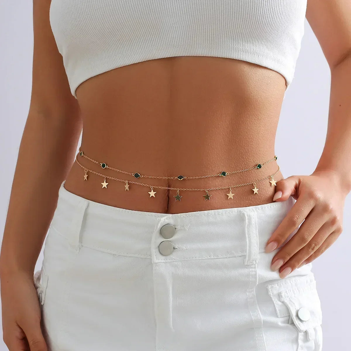 Versatile Peach Heart Sexy Body Chain Ladies' Summer Beach Bikini Body Accessories Simple Love Zircon Tassel Waist Chain