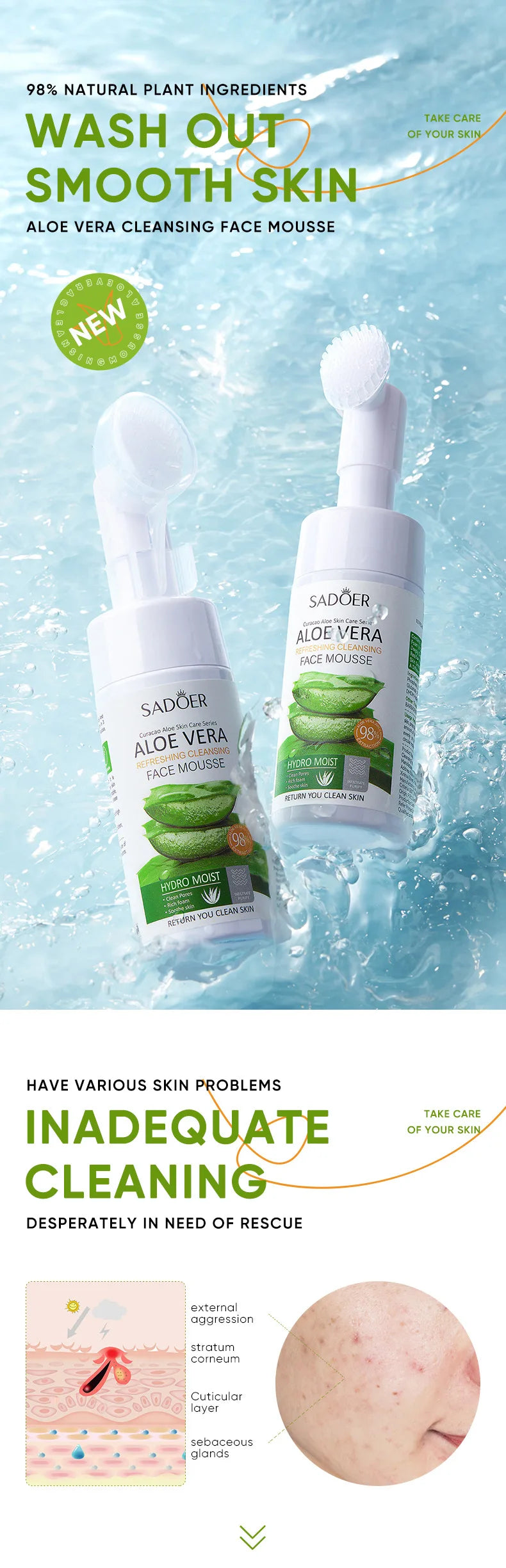 Face Care Set Oil Control Cleansing Mousse Aloe Vera Gel Smooth Moisturizing Spray Improve Dryness Repairing Skin Care Kit