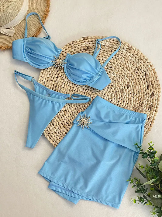 DEBAIOR Sexy sun 3 Pieces Bikinis 2025 Swimsuit For Women Black Swimwear Brazilian Bikini Set Biquini Female Swimuits Beachwear