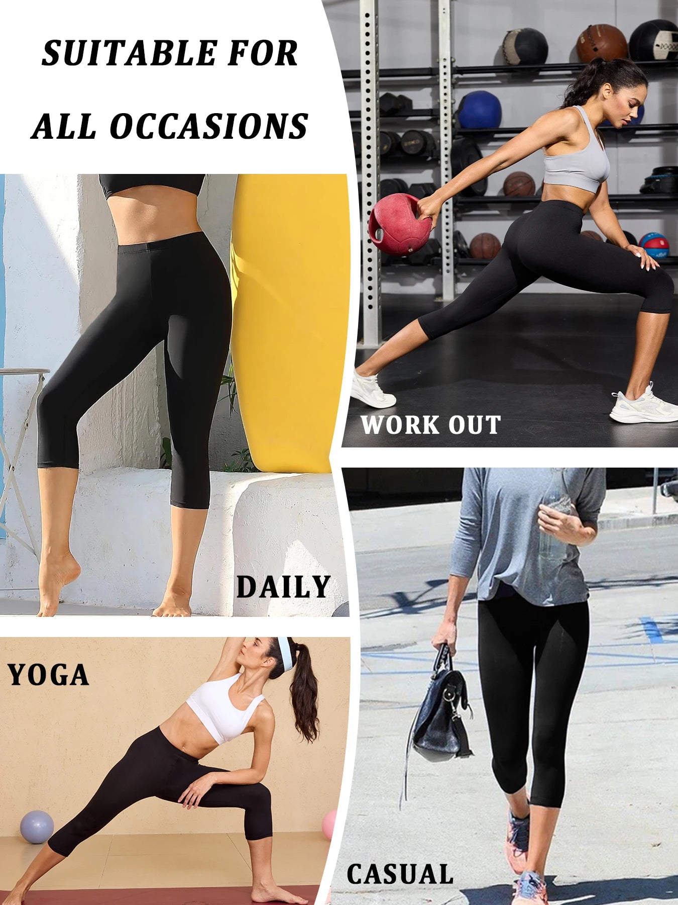 Women's Super Soft Capri Pants High Stretchy Breathable Pants No See Through Workout Running Yoga Athletic Pants Gym Leggings