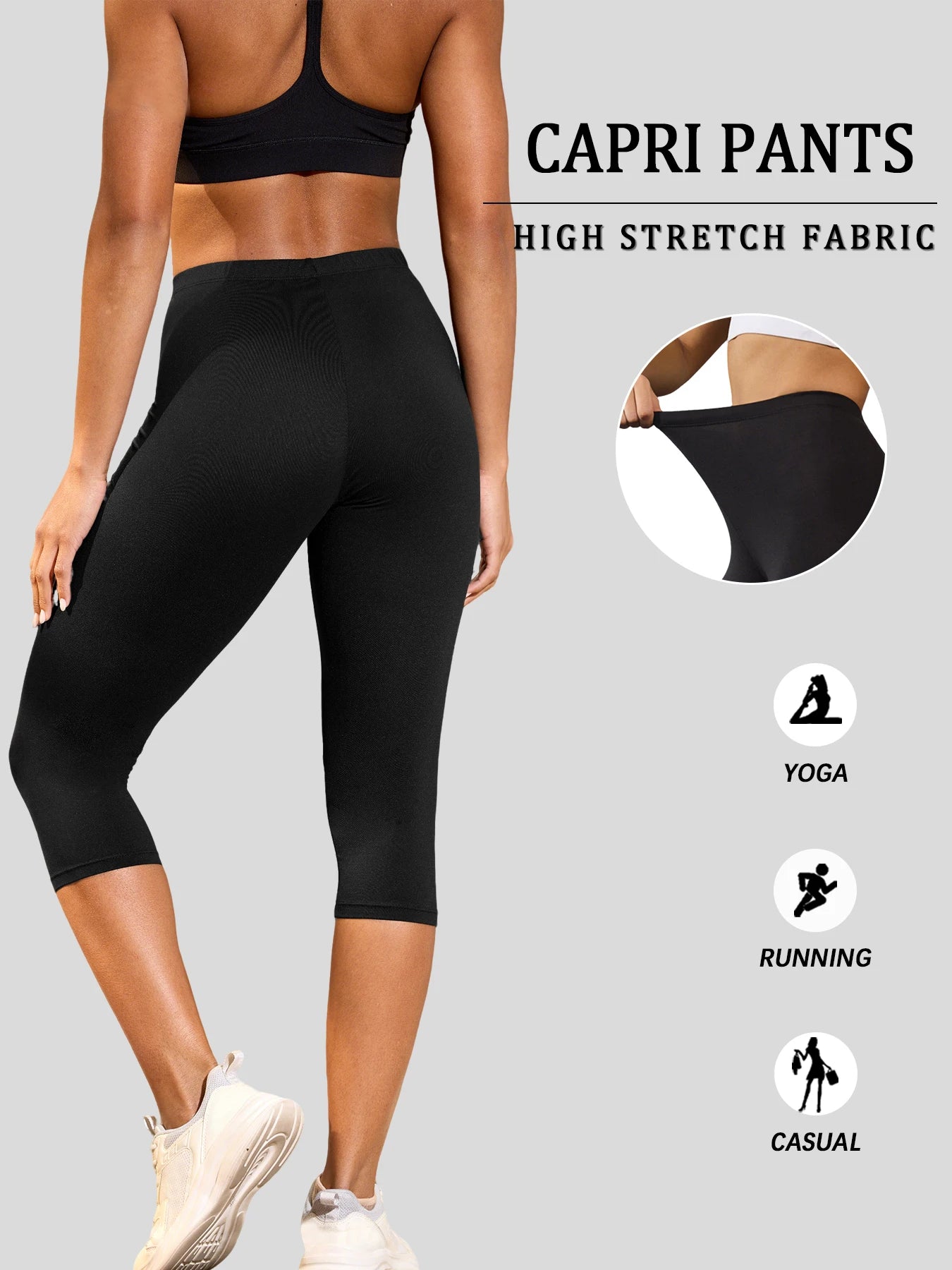 Women's Super Soft Capri Pants High Stretchy Breathable Pants No See Through Workout Running Yoga Athletic Pants Gym Leggings
