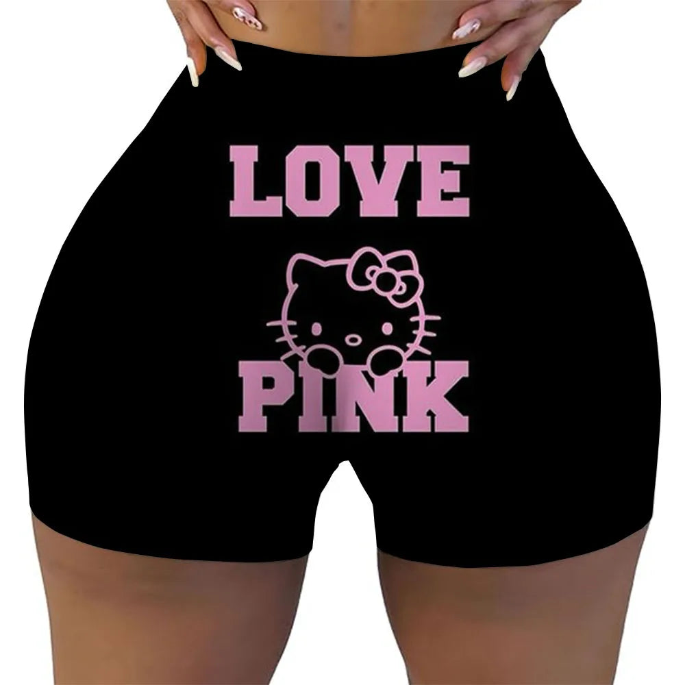 Hello Kitty Running Shorts Women's Hip Weightlifting Gym Tights Women's Bicycle Slimming Shorts High Waist Yoga Shorts