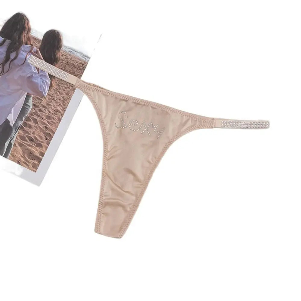 Low-waist Seamless Panties Breathable Thin Belt Solid Color Rhinestone Briefs Underwear Sports Panties Women Thong Girl