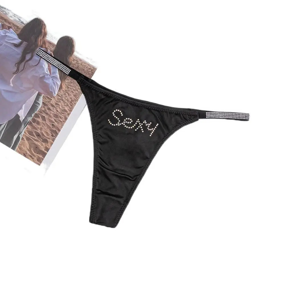 Low-waist Seamless Panties Breathable Thin Belt Solid Color Rhinestone Briefs Underwear Sports Panties Women Thong Girl