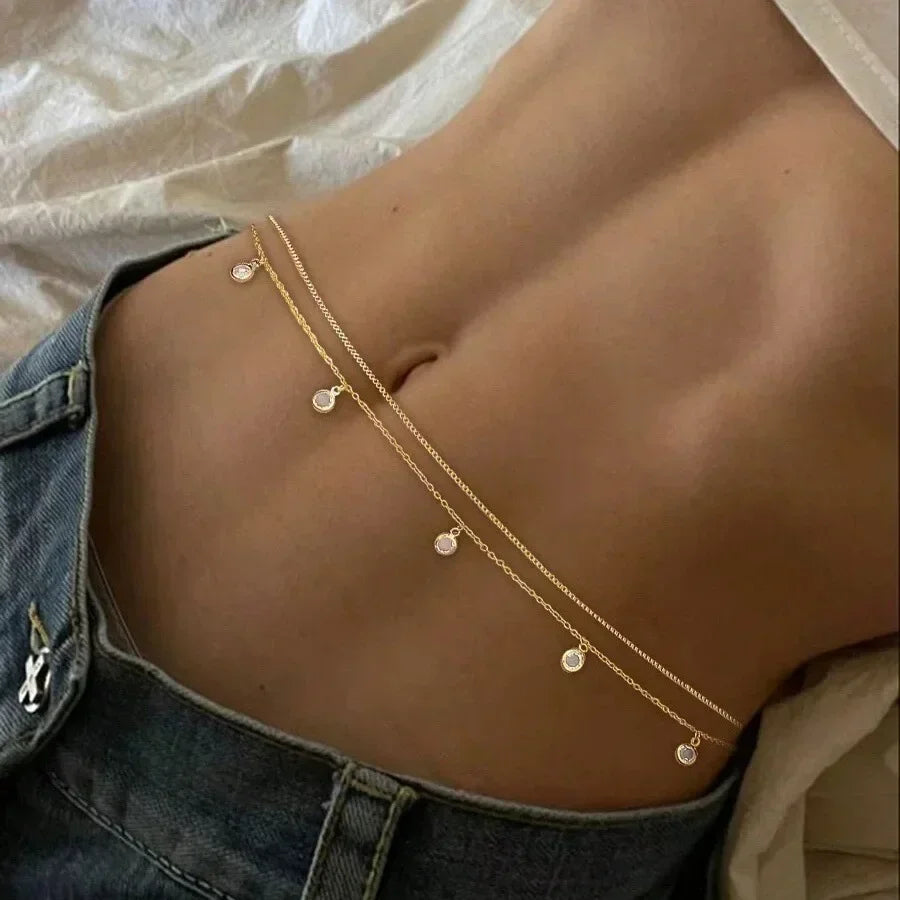 Versatile Peach Heart Sexy Body Chain Ladies' Summer Beach Bikini Body Accessories Simple Love Zircon Tassel Waist Chain