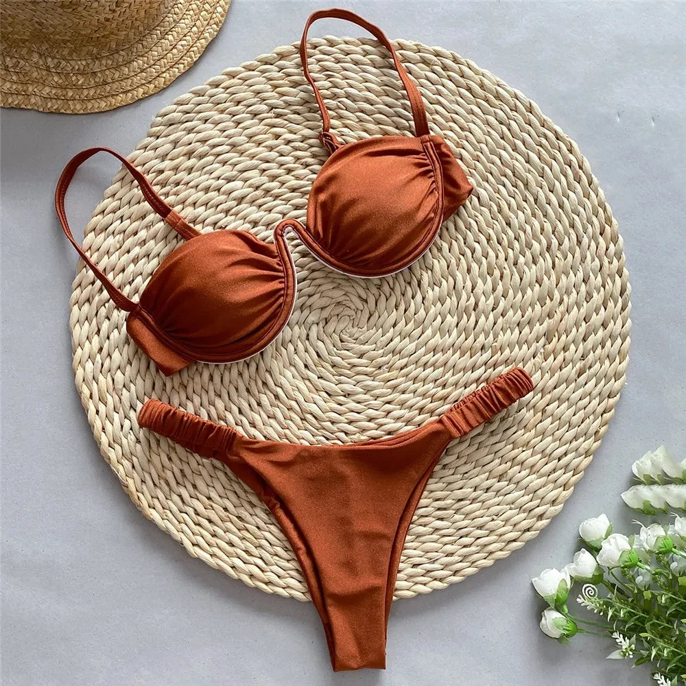 Sexy Push Up Swimsuit for Women White Micro Bikini Thong Underwired Swimwear Bathing Suit Black Bikinis Sets 2025 Mujer Bather