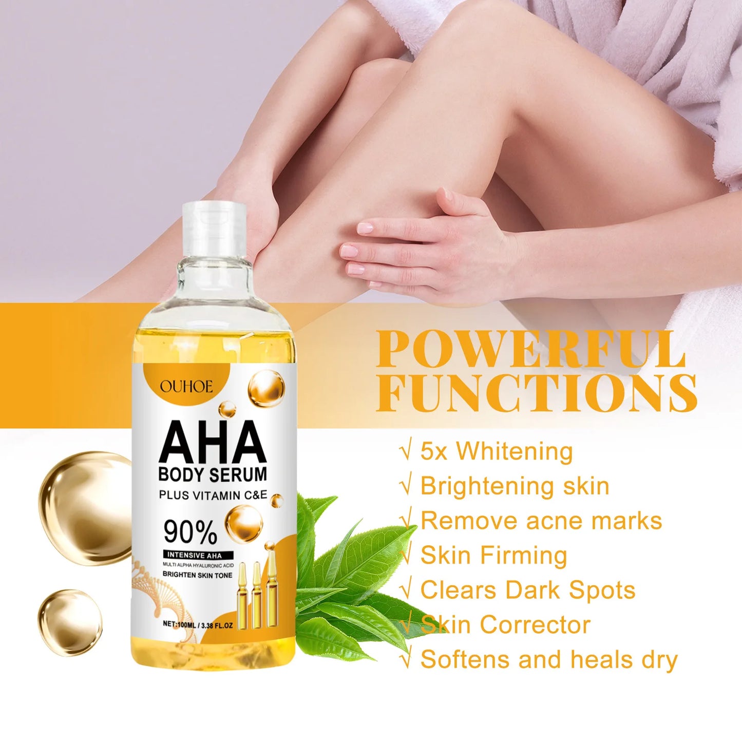 AHA Body Whitening Serum Moisturizing Spots Eraser Corrector Shrink Pore Repair Lighten Body Face Skin Care Hydrating Face Serum