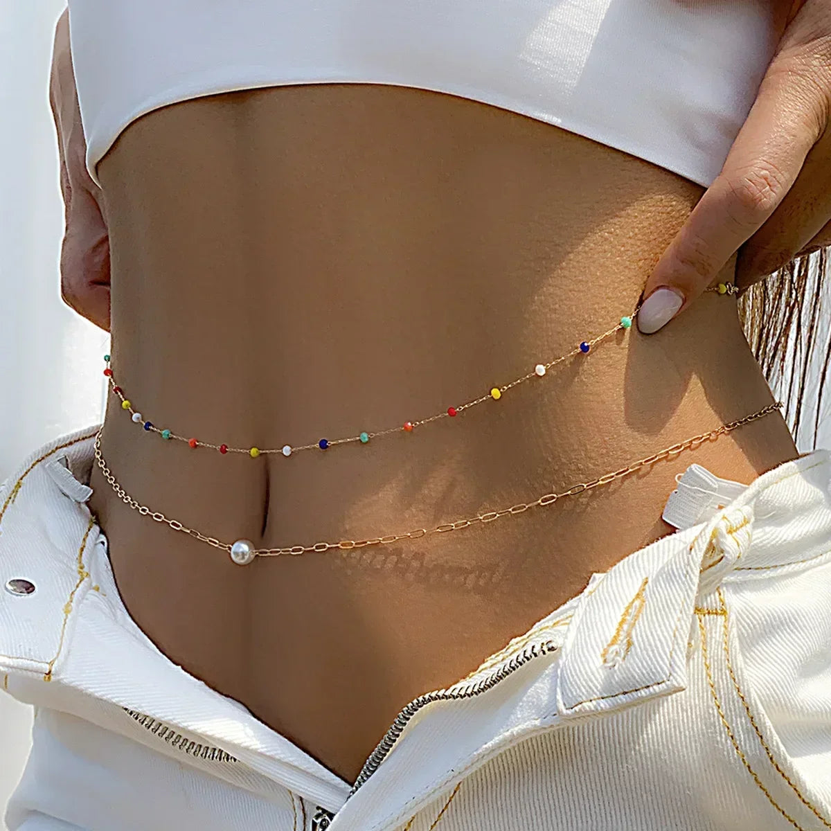 Versatile Peach Heart Sexy Body Chain Ladies' Summer Beach Bikini Body Accessories Simple Love Zircon Tassel Waist Chain