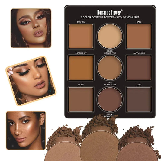 1 PC 9 ColorS Makeup Palette Kit - 6 Color Contour & 3 Color Highlight Long-Lasting Waterproof Beauty Tools For Women makeup