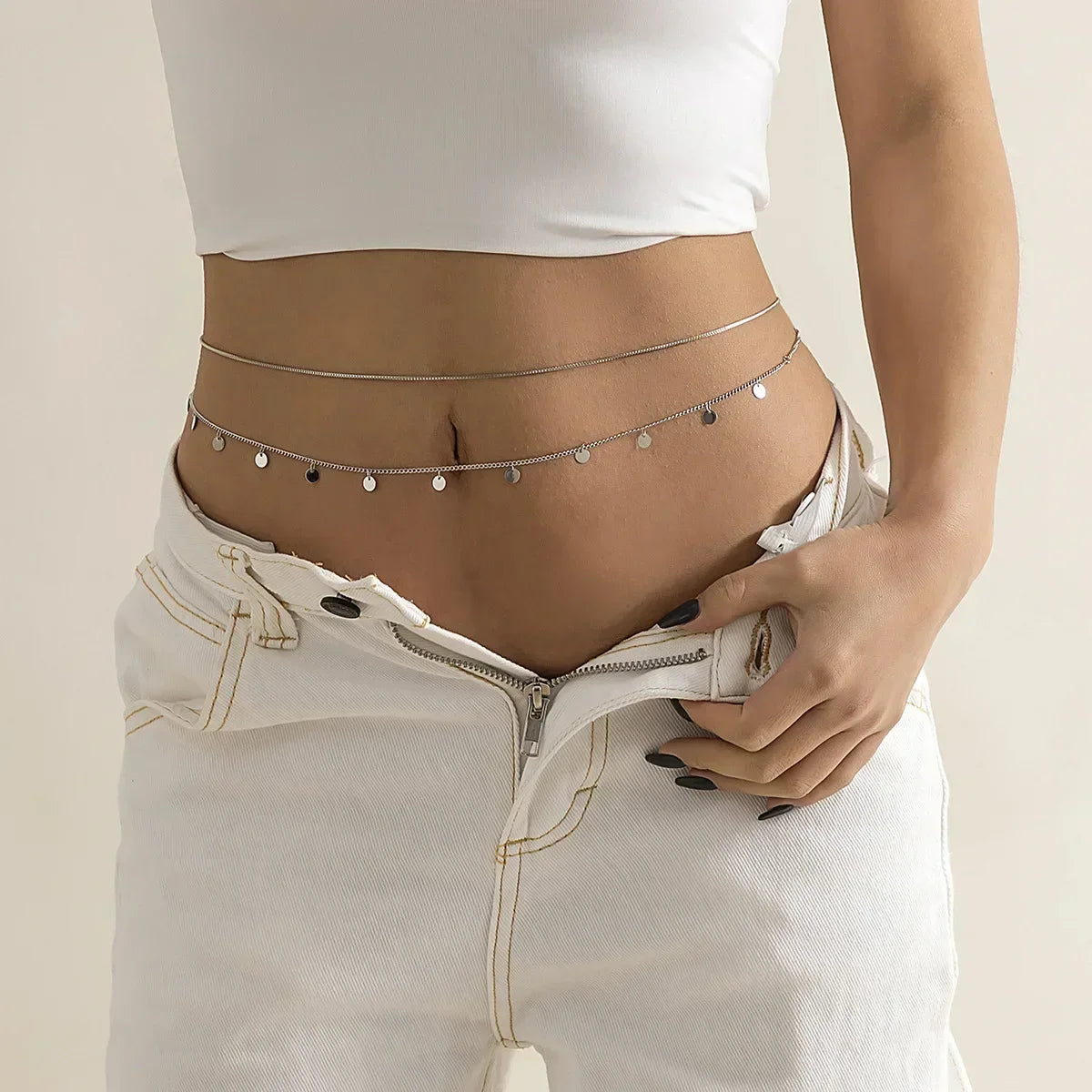 Versatile Peach Heart Sexy Body Chain Ladies' Summer Beach Bikini Body Accessories Simple Love Zircon Tassel Waist Chain