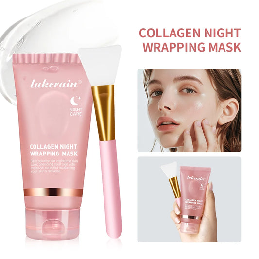 Lakerain Collagen Peeling Night Cream With Brush Tear-off Mask Reduce Fine Lines Deeply Nourish Tighten skin Moisturizing Mask