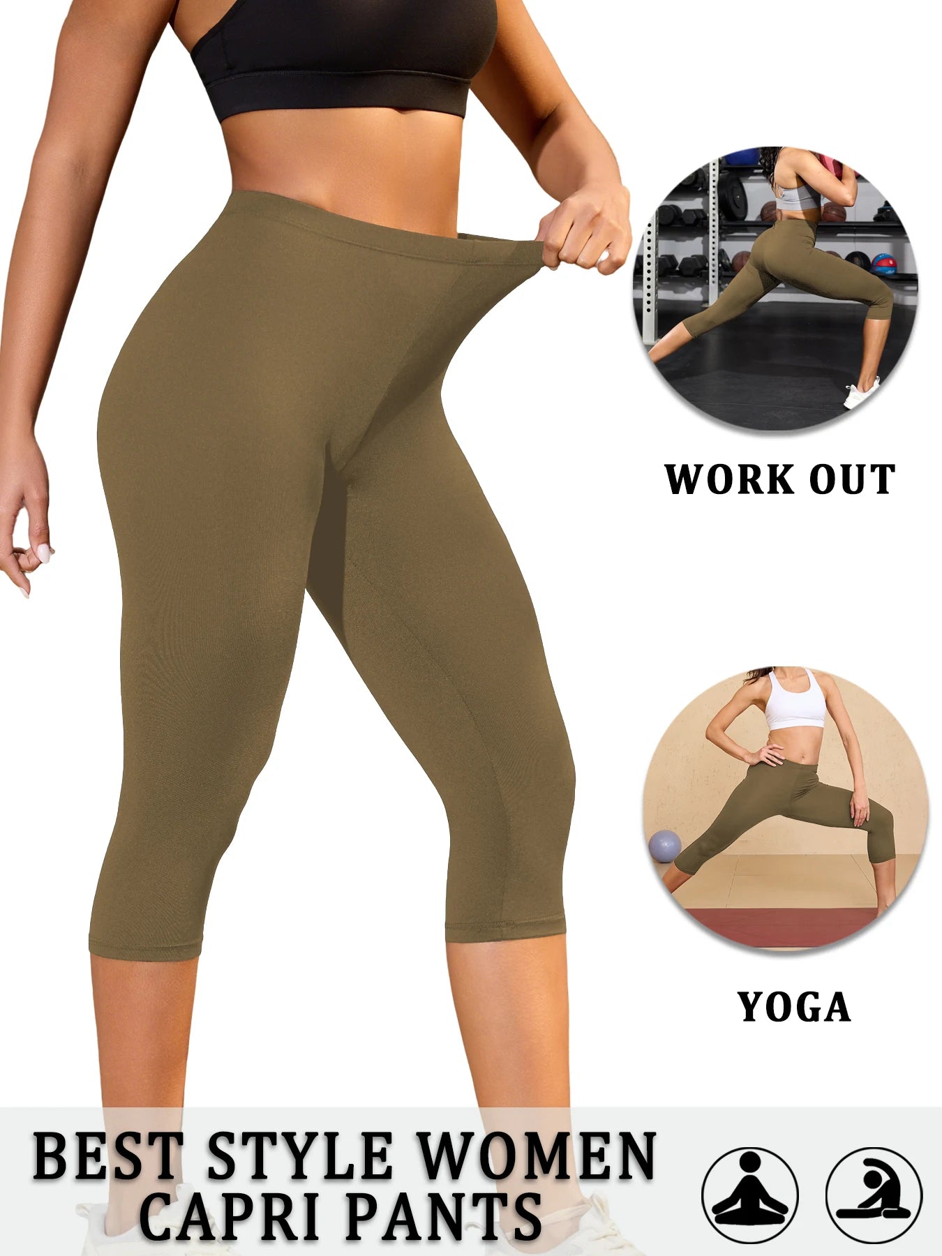 Women's Super Soft Capri Pants High Stretchy Breathable Pants No See Through Workout Running Yoga Athletic Pants Gym Leggings