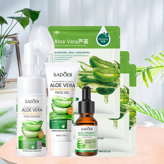 Face Care Set Oil Control Cleansing Mousse Aloe Vera Gel Smooth Moisturizing Spray Improve Dryness Repairing Skin Care Kit
