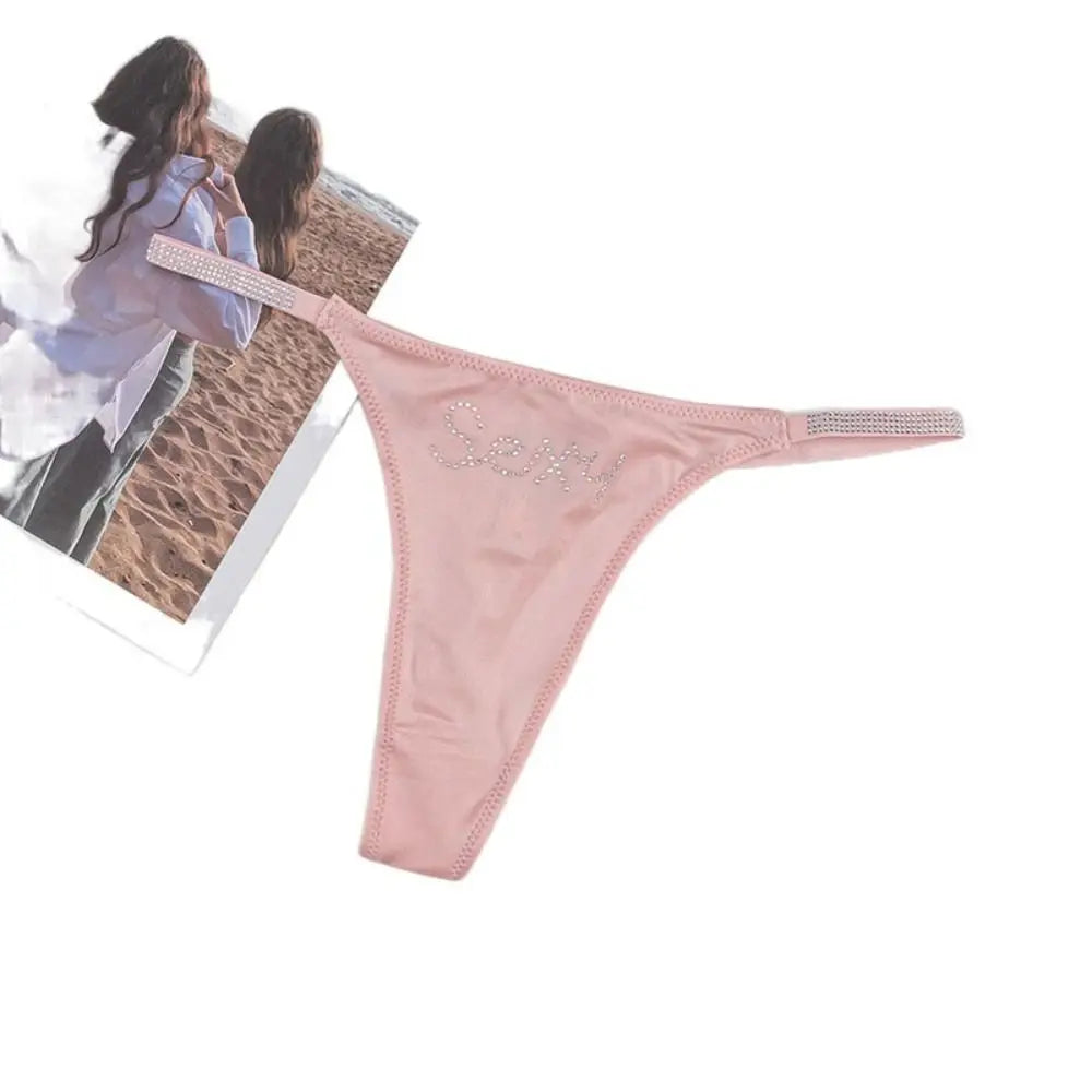 Low-waist Seamless Panties Breathable Thin Belt Solid Color Rhinestone Briefs Underwear Sports Panties Women Thong Girl