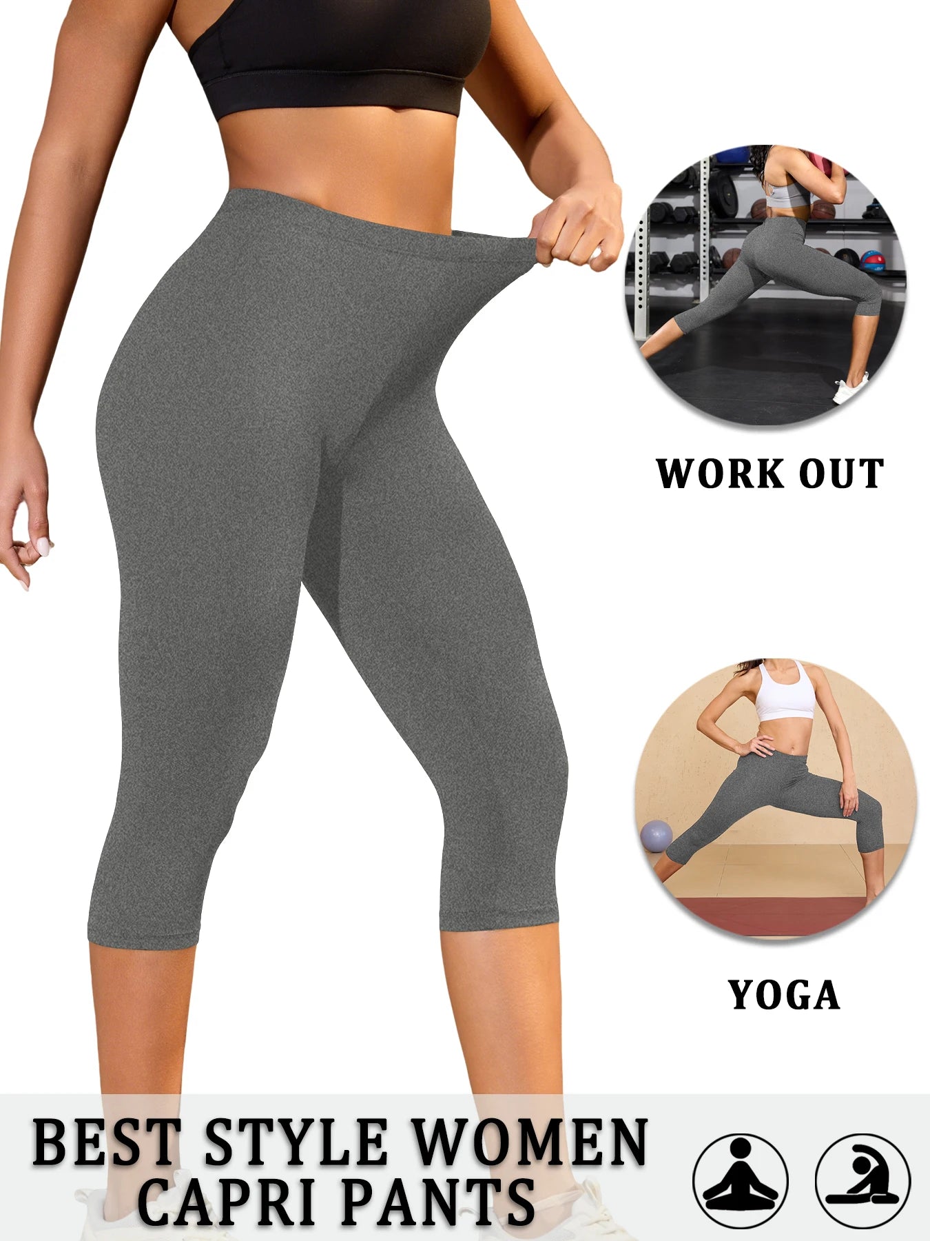 Women's Super Soft Capri Pants High Stretchy Breathable Pants No See Through Workout Running Yoga Athletic Pants Gym Leggings