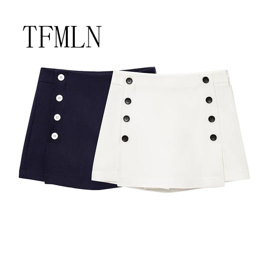 TFMLN New Spring Summer Women Solid Skort Fashion Button Decoration Mini Shorts  Skirts Vintage Streetwear Shorts Skirts