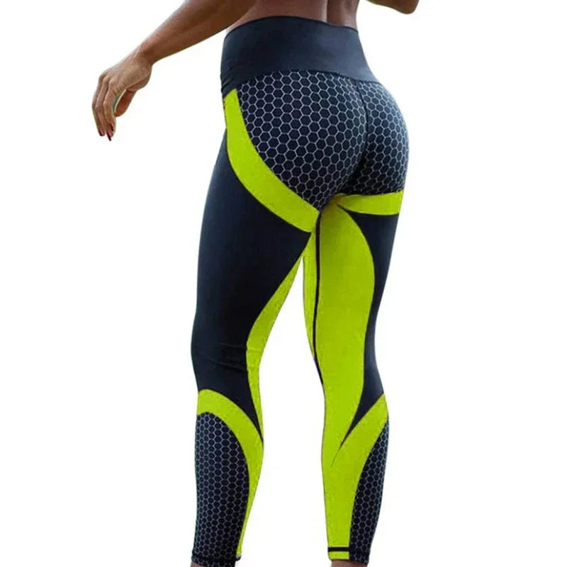 BWQ Leggings Sport Women Honeycomb Digital Printing Trousers Nine Points Workout Yoga Pants Fashion Tight Hips Gym New Pants