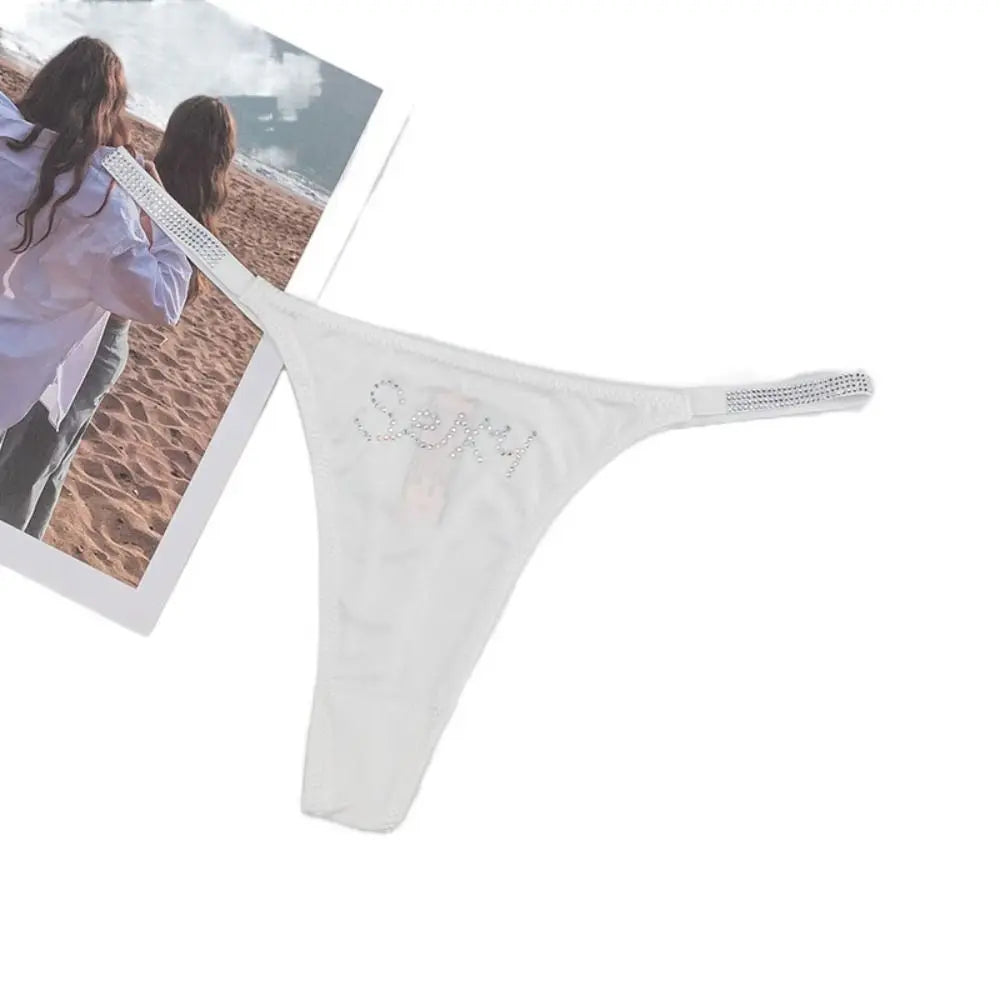 Low-waist Seamless Panties Breathable Thin Belt Solid Color Rhinestone Briefs Underwear Sports Panties Women Thong Girl