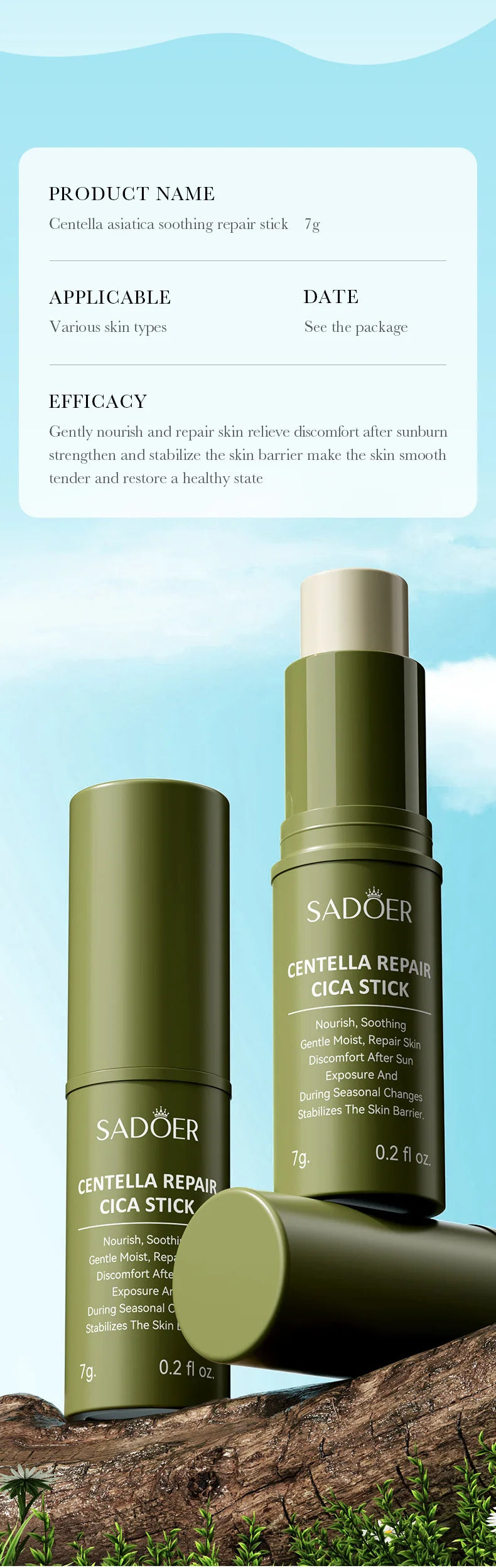 SADIER Centella Solid Face Cream Stick Smooth Repair Skin Barrier Moisturizing Oil Control Makeup Removal Face Skin Care Stick