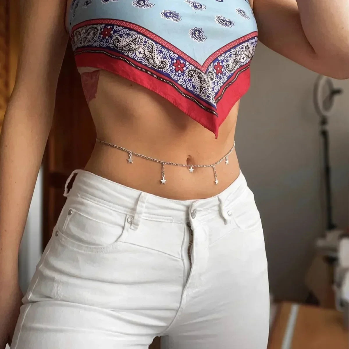 Versatile Peach Heart Sexy Body Chain Ladies' Summer Beach Bikini Body Accessories Simple Love Zircon Tassel Waist Chain