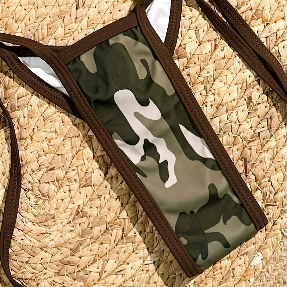 Camouflage Print Halter String Triangle Bikini Mini Micro Sexy Swimsuit Women 2025 Lace-up Swimwear Bathing Suit Bikinis Sets