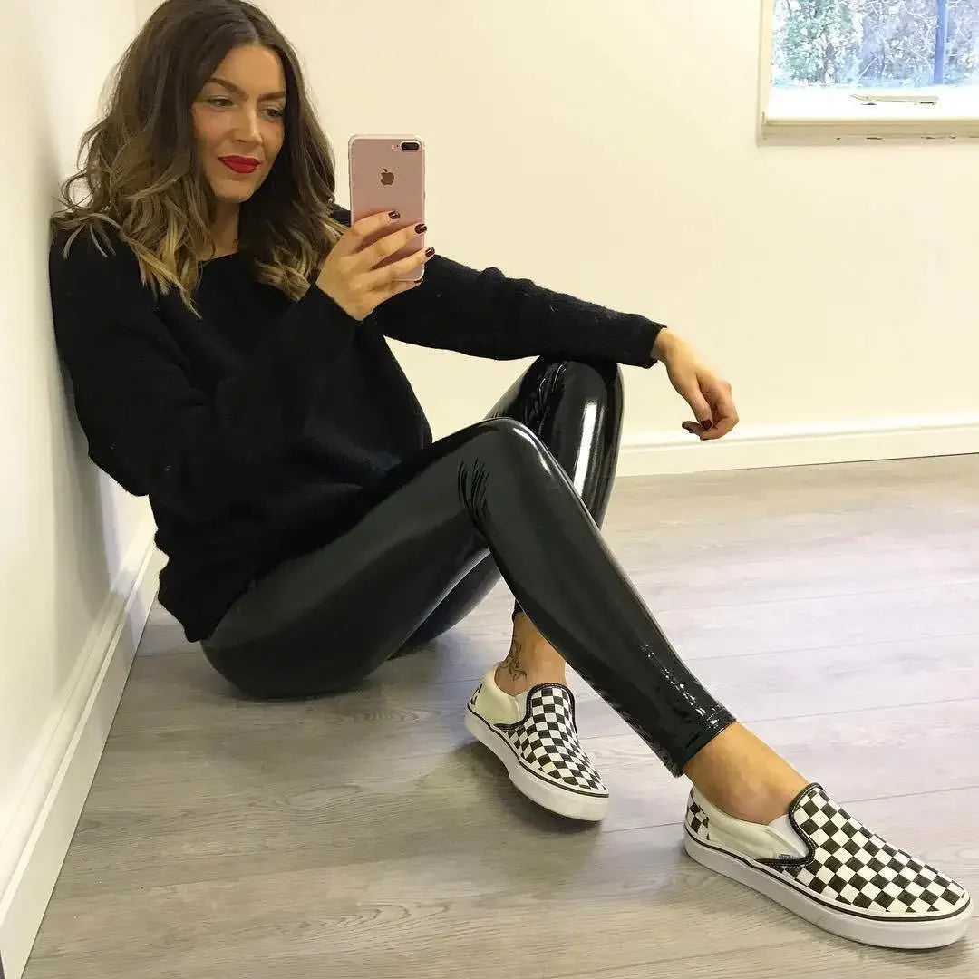 Womens Soft Strethcy Leggings Shiny High Waist Leather Trousers Pants Ladies Thick Sexy Pencil Pants