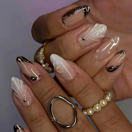 3D Stereoscopic Press on Nails Almond Medium Fake Nails Stereoscopic Lines Glue on Nails Glossy Pink False Nails Fall Winter Nail Art Decorations Medium Almond Stick on Nails for Women Girls