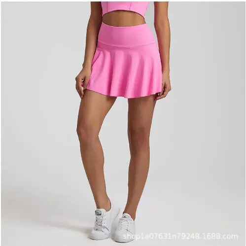 Nude Pleated Two-Piece Sports Tennis Skirt