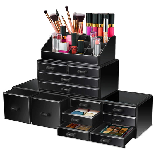 Sorbus Large Makeup Organizer - Stackable Jewelry & Makeup Organizer For Vanity Bathroom Storage Dresser - 12 Drawers Cosmetic Beauty Organizers and Storage with Lipstick Makeup Brush Holder